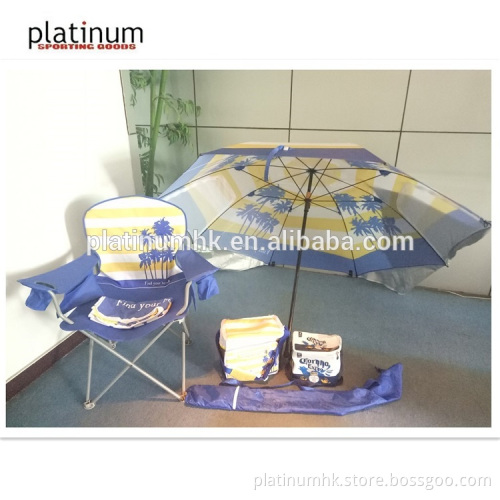 High quality outdoor foldable beach chair set, Foldable camping set with umbrella